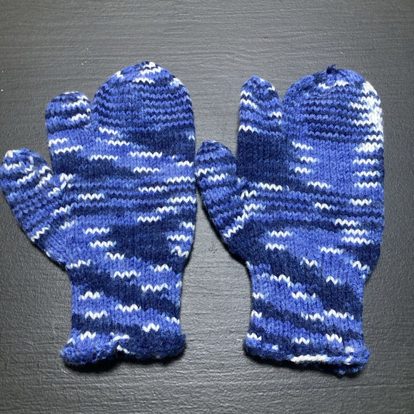 Wool Hand Made Knit Trigger Finger Mittens Men’s And Women’s Blue Warm Winger - Picture 1 of 9